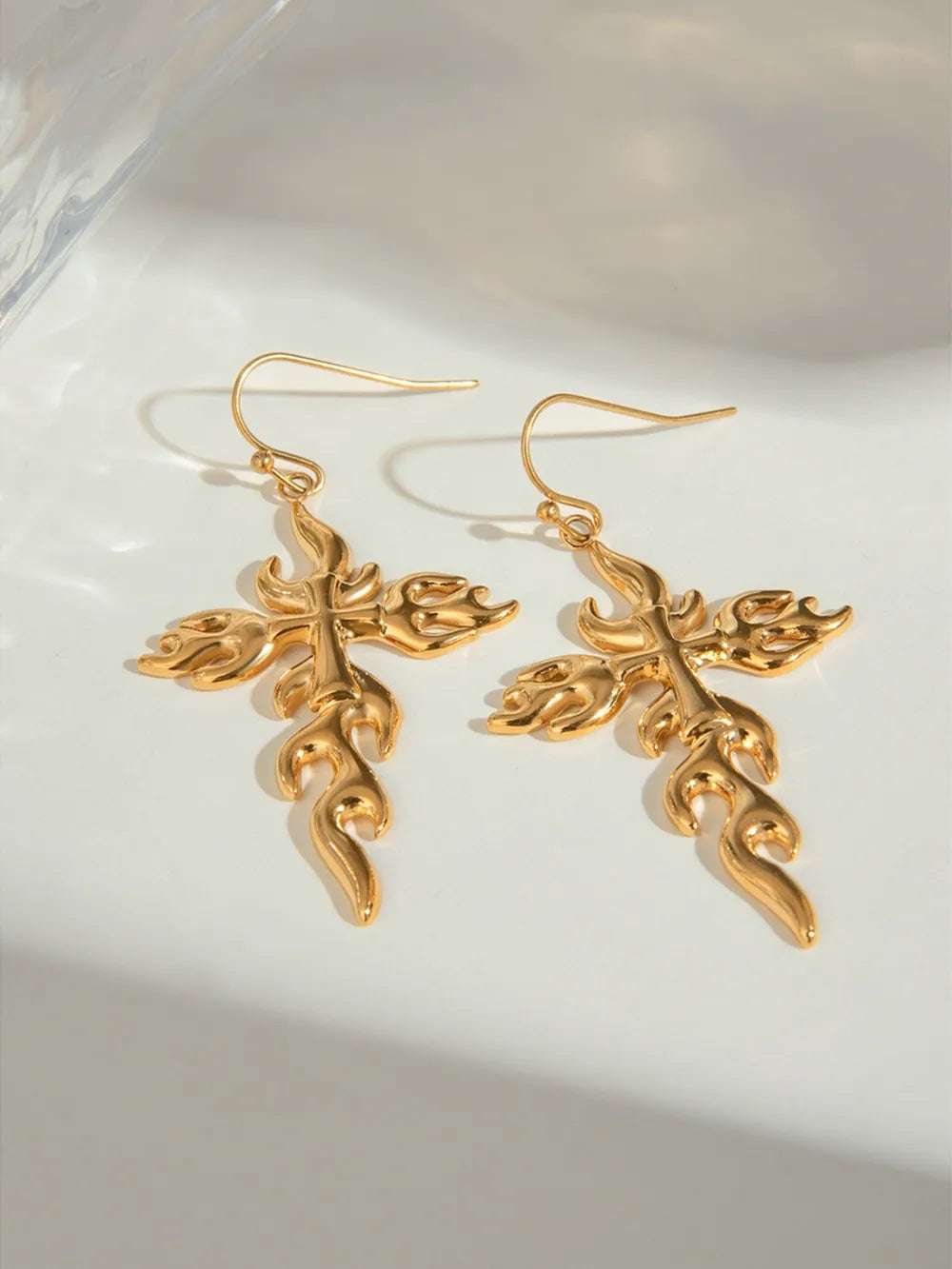 18K Gold - Plated Stainless Steel Cross Earrings - Extrinsic Beauty