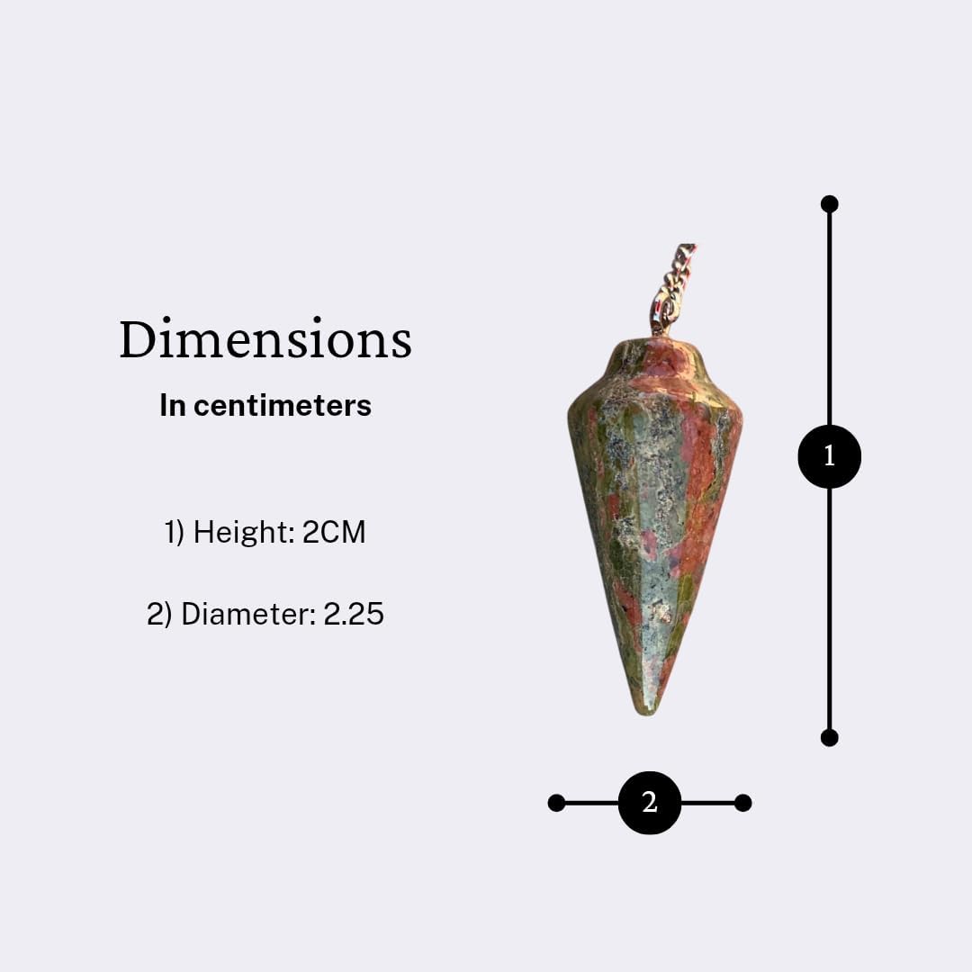 Natural Unakite Gemstone Smooth Conical Crystal Pendulum with Charm, Nickle Free Chain, Reiki Meditation Dowsing Tool (Unakite)