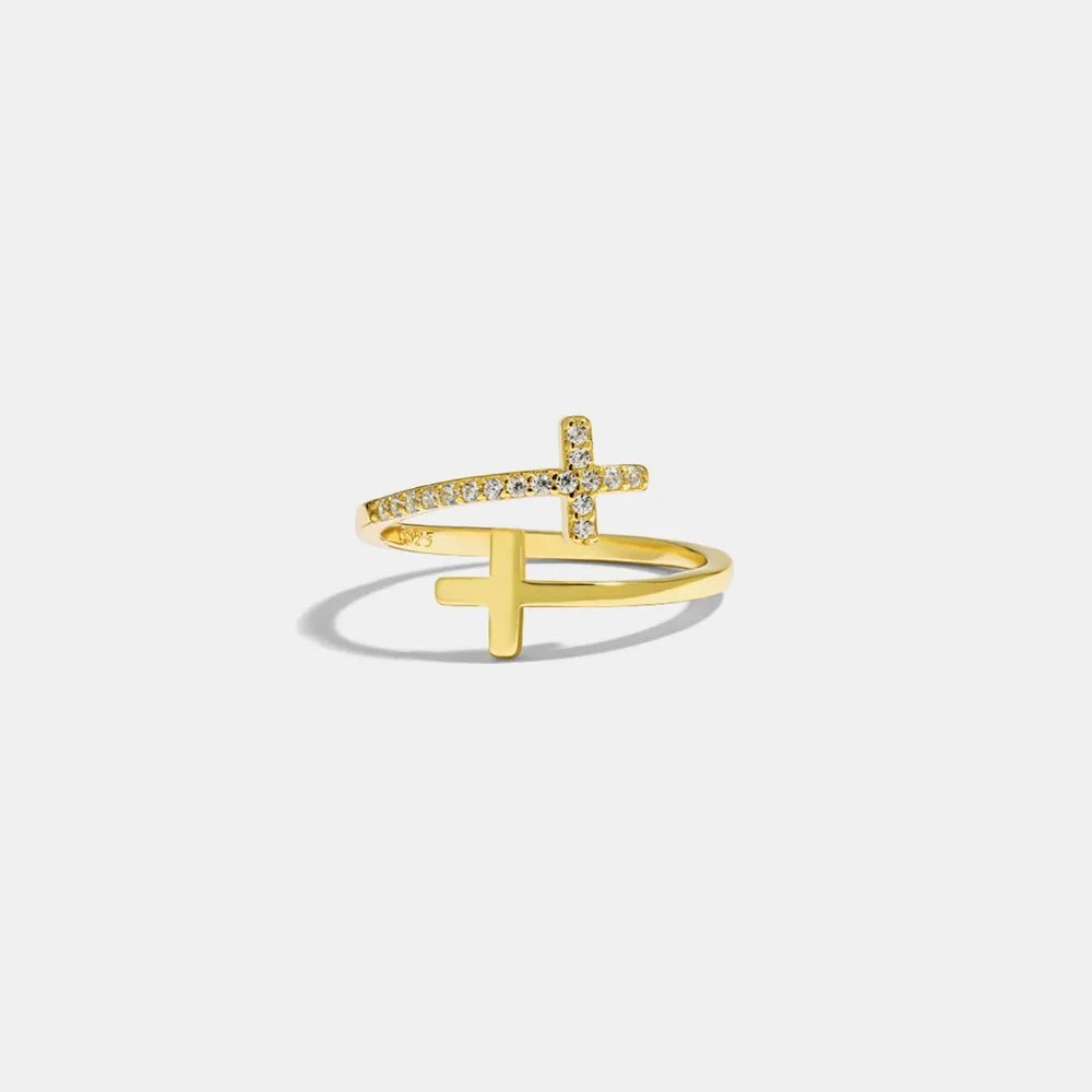 Zircon 925 Sterling Silver Double Cross Bypass Ring - Extrinsic Beauty