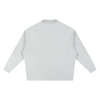 Light gray knitted oversize sweatshirt with crew round neck and long sleeves, back view