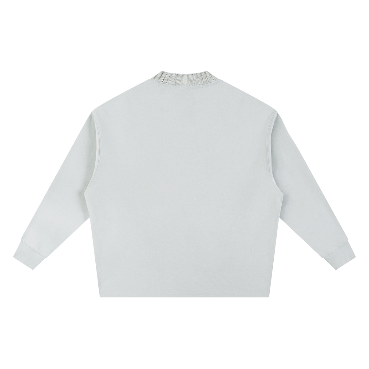 Light gray knitted oversize sweatshirt with crew round neck and long sleeves, back view