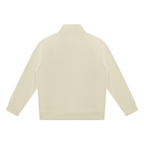 Light camel stand-collar jacket, full-zip back with raglan seams