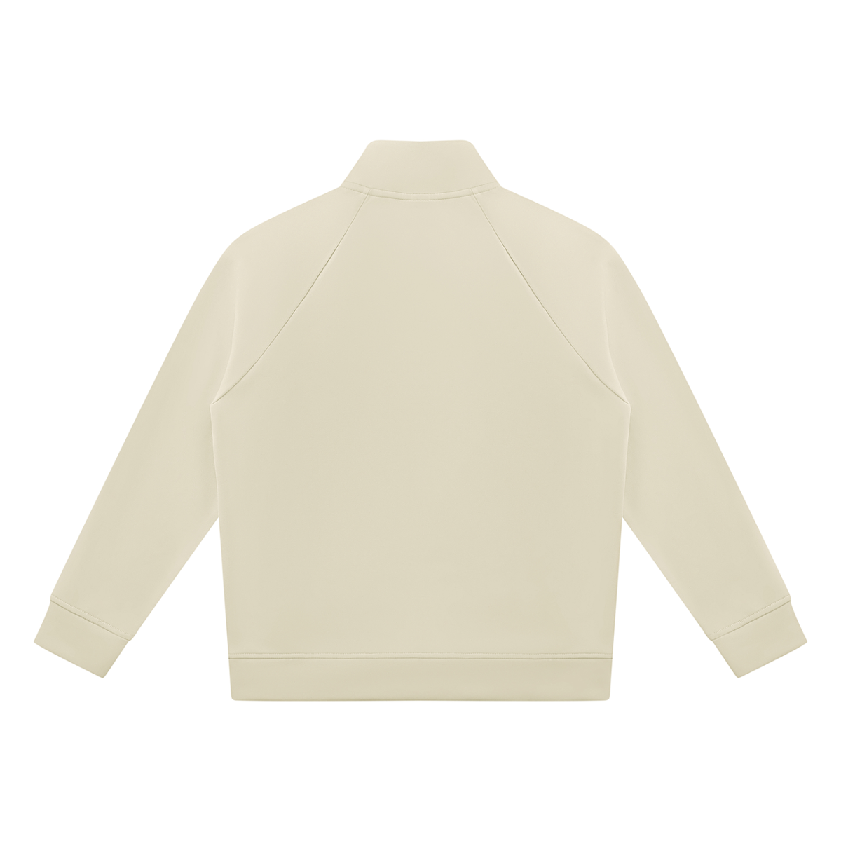 Light camel stand-collar jacket, full-zip back with raglan seams