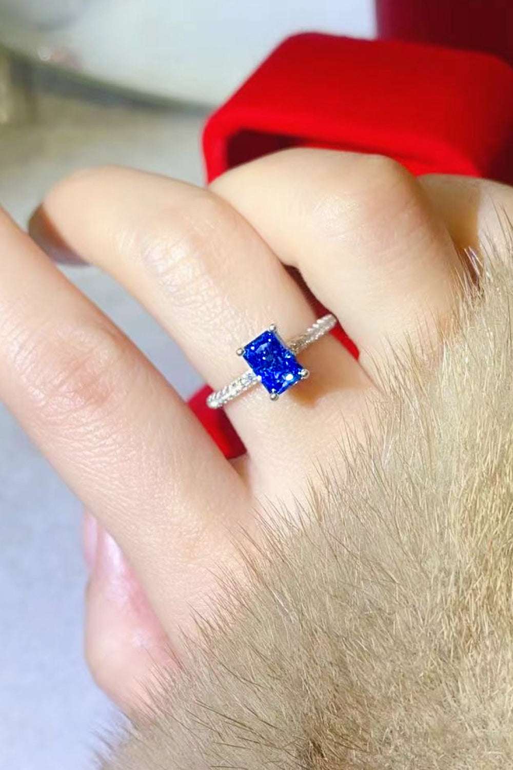 1 Carat Moissanite 925 Sterling Silver Rectangle Ring in Blue - Extrinsic Beauty