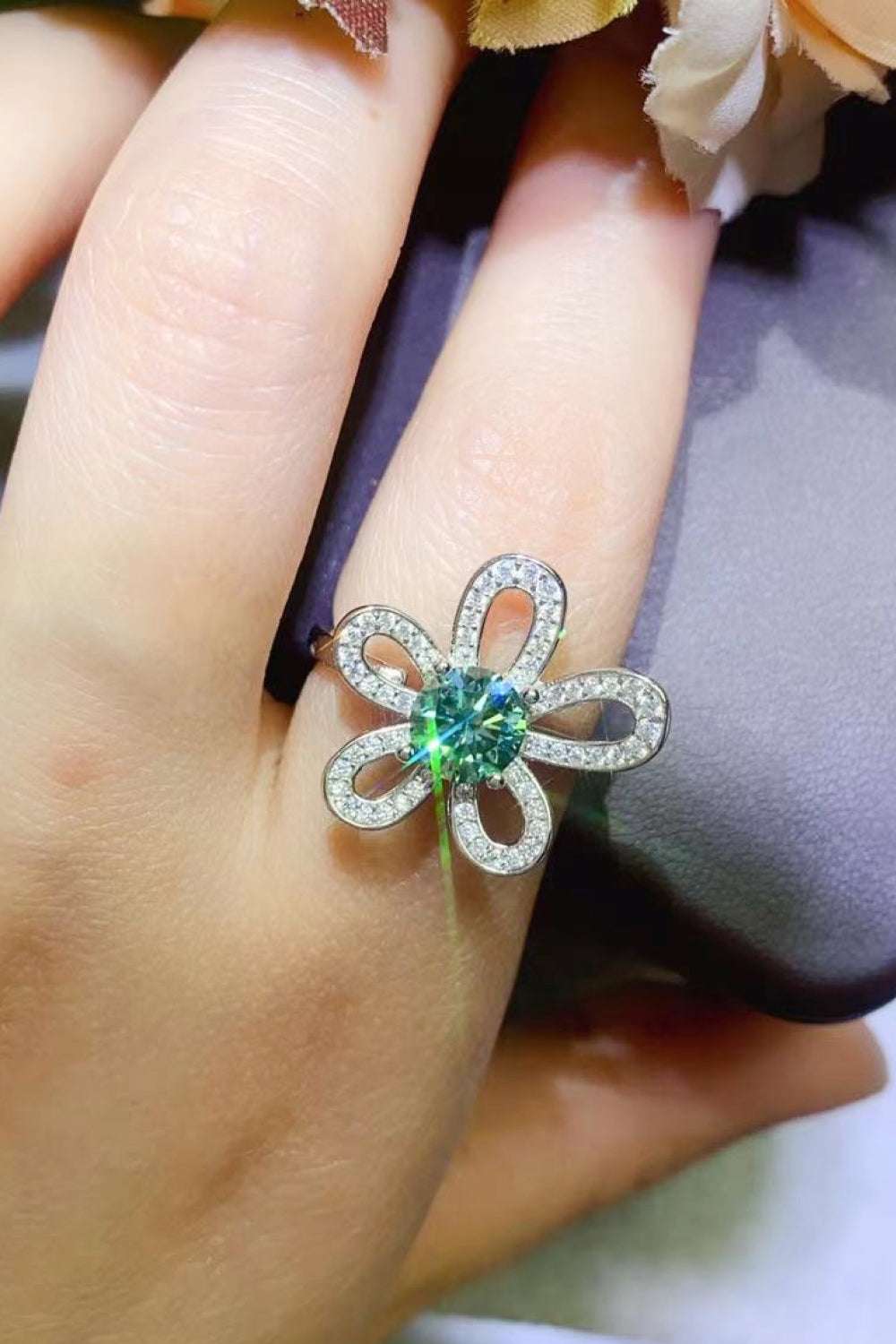 1 Carat Moissanite Flower Shape Open Ring - Extrinsic Beauty