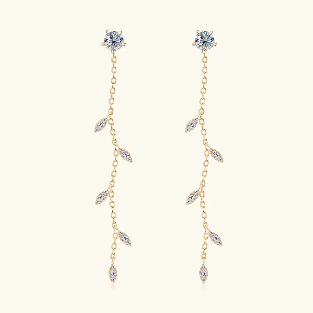 1.38 Carat Moissanite 925 Sterling Silver Leaf Earrings - Extrinsic Beauty