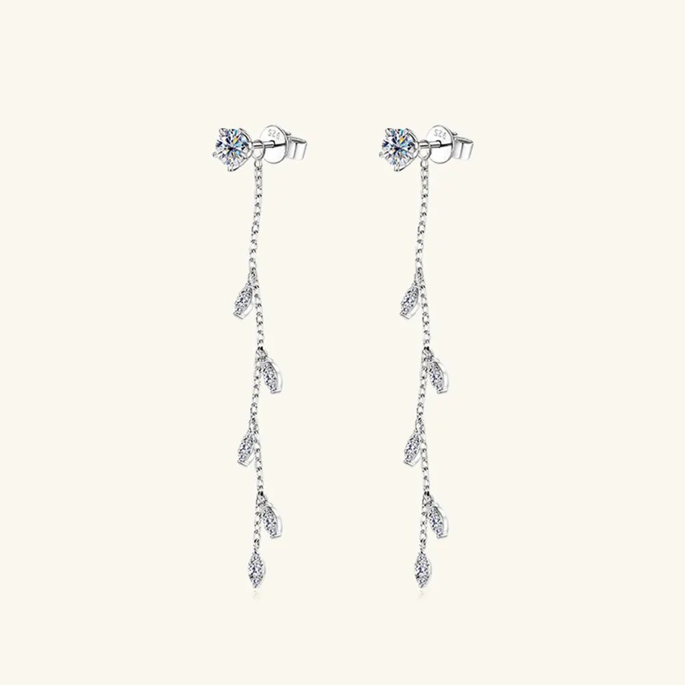 1.38 Carat Moissanite 925 Sterling Silver Leaf Earrings - Extrinsic Beauty