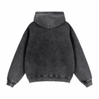 Dark gray zip-through boxy fleece hoodie with hood, back view