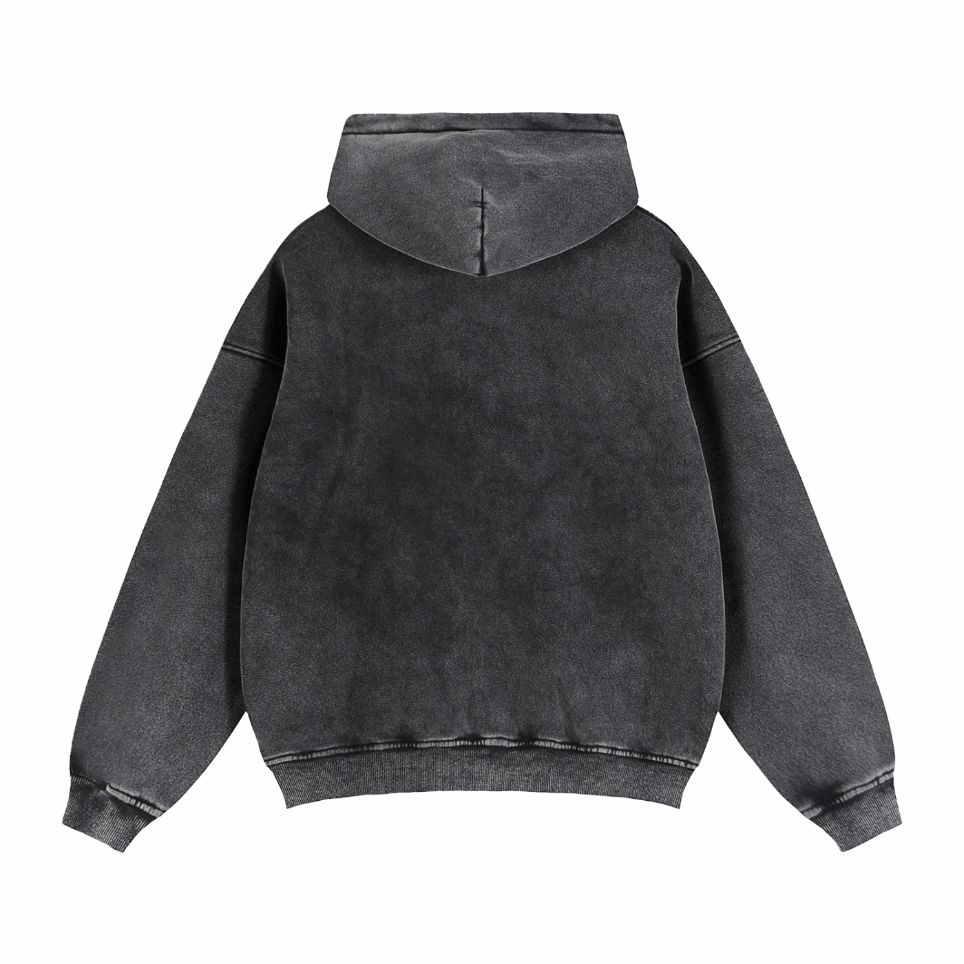 Dark gray zip-through boxy fleece hoodie with hood, back view