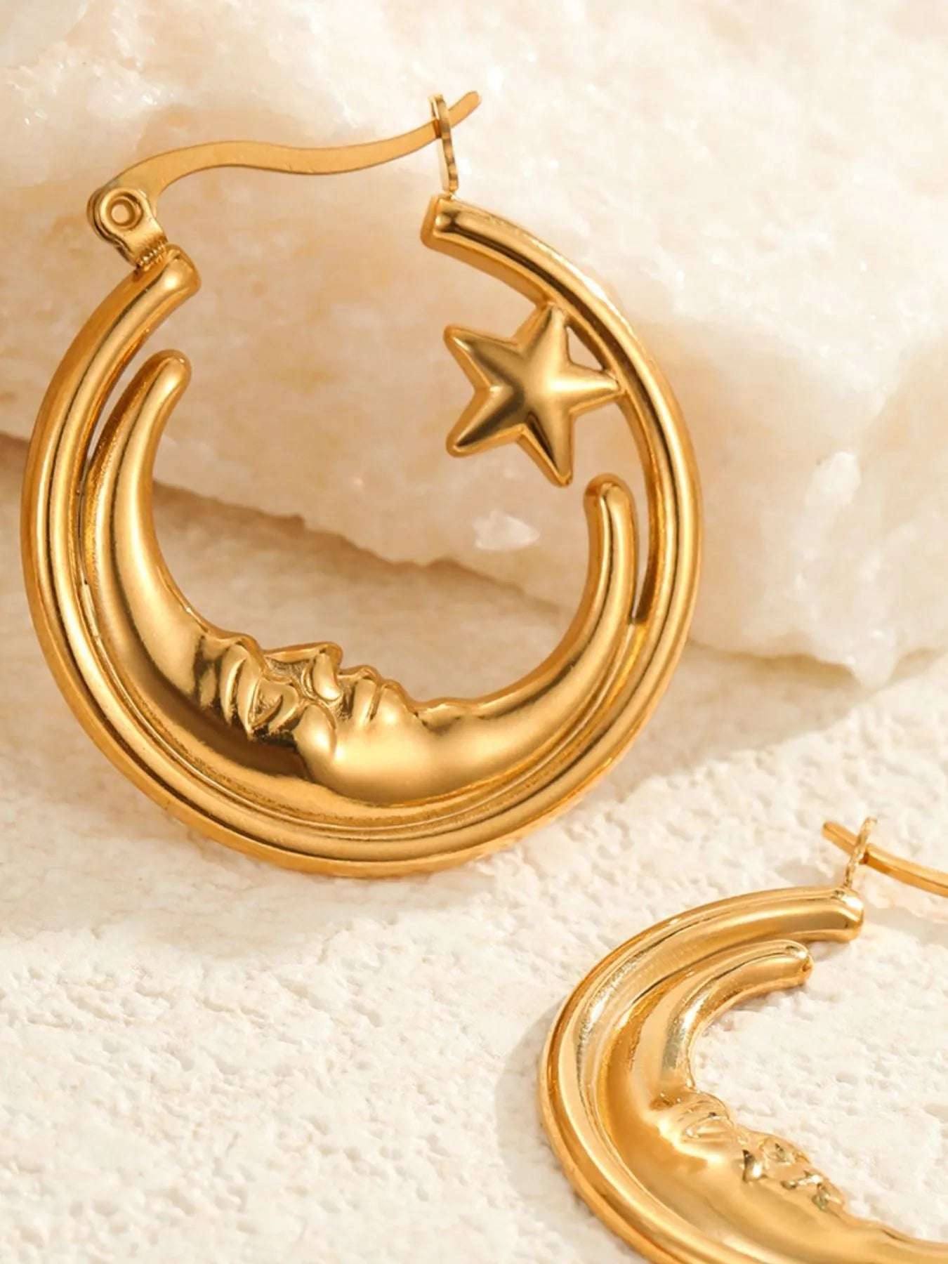 18K Gold - Plated Crescent Moon Star Hoop Earrings - Extrinsic Beauty