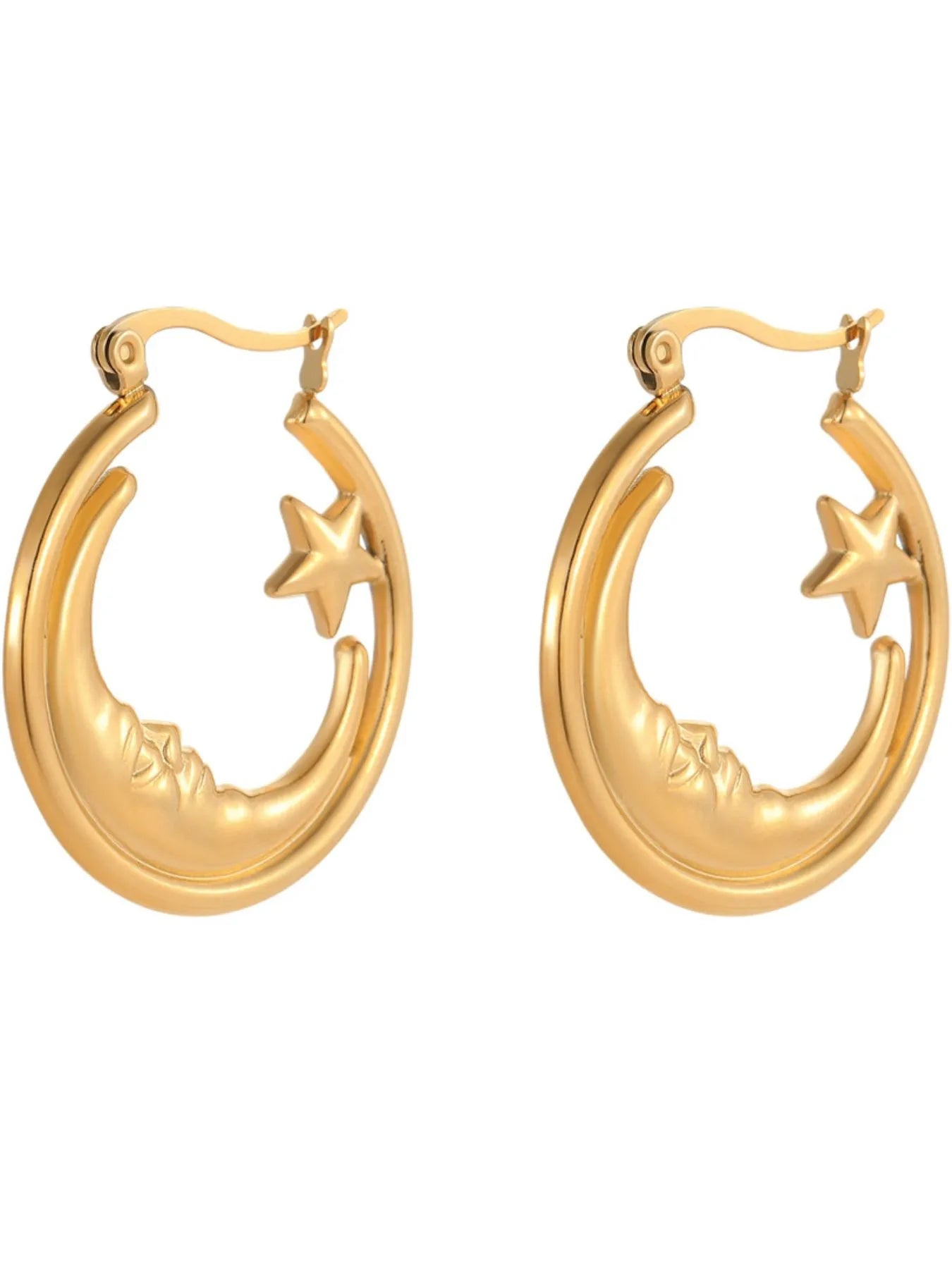 18K Gold - Plated Crescent Moon Star Hoop Earrings - Extrinsic Beauty