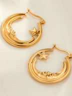 18K Gold - Plated Crescent Moon Star Hoop Earrings - Extrinsic Beauty
