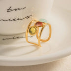 18K Gold - Plated Gemstone Open Cuff Ring - Extrinsic Beauty
