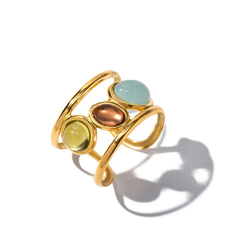 18K Gold - Plated Gemstone Open Cuff Ring - Extrinsic Beauty