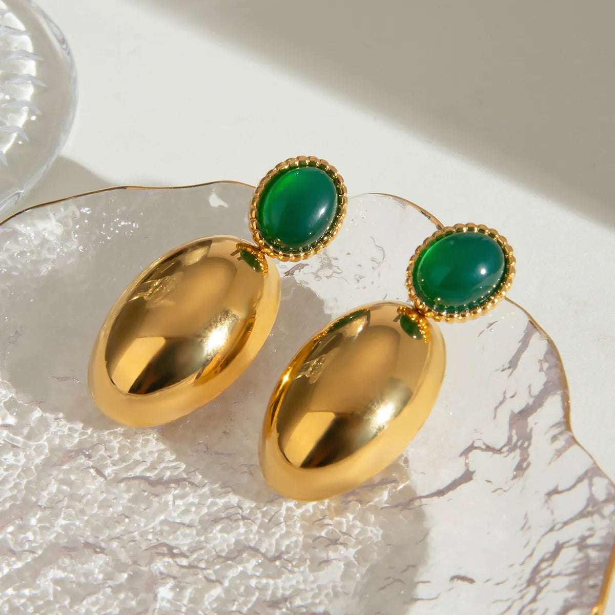 18K Gold - Plated Inlaid Agate Drop Earrings - Extrinsic Beauty