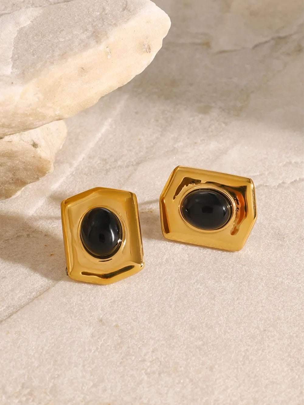 18K Gold - Plated Stainless Steel Agate Earrings - Extrinsic Beauty
