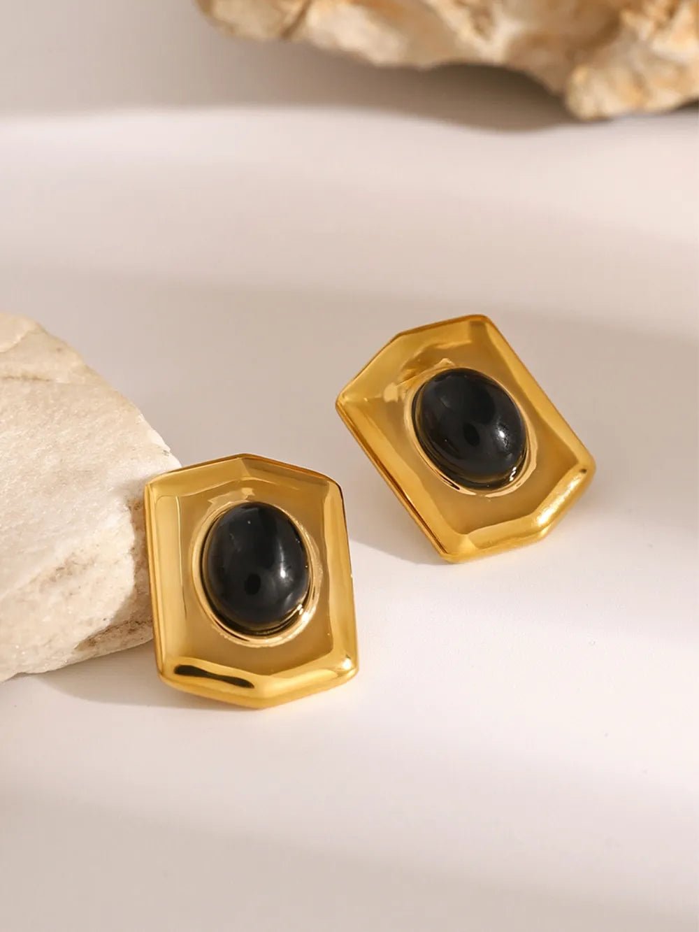 18K Gold - Plated Stainless Steel Agate Earrings - Extrinsic Beauty