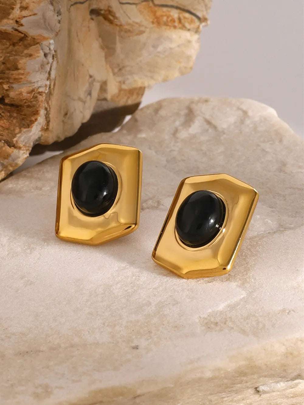 18K Gold - Plated Stainless Steel Agate Earrings - Extrinsic Beauty