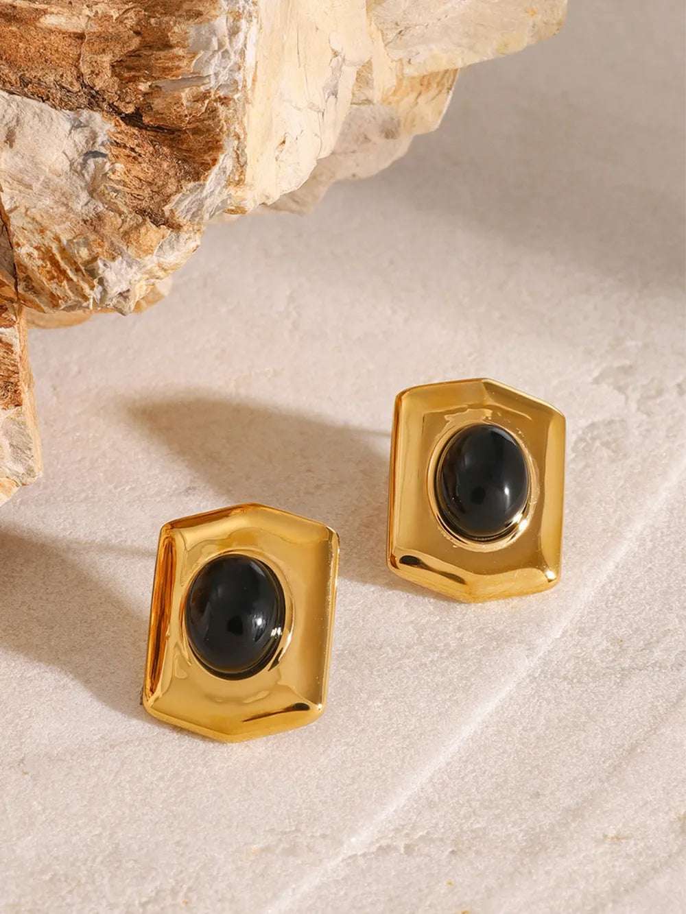 18K Gold - Plated Stainless Steel Agate Earrings - Extrinsic Beauty