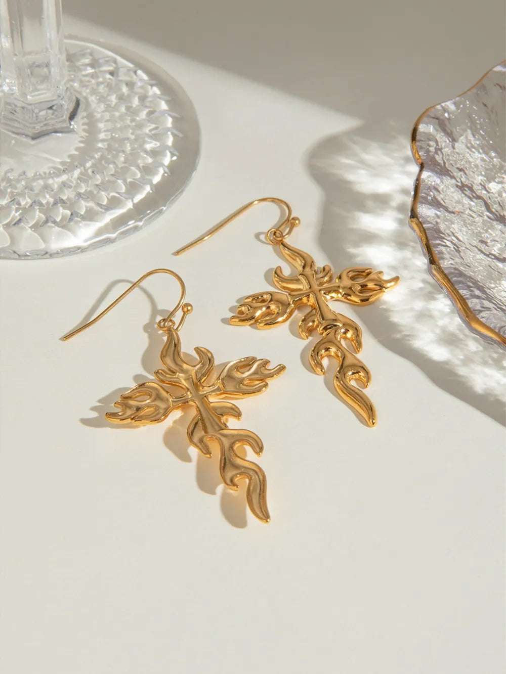 18K Gold - Plated Stainless Steel Cross Earrings - Extrinsic Beauty