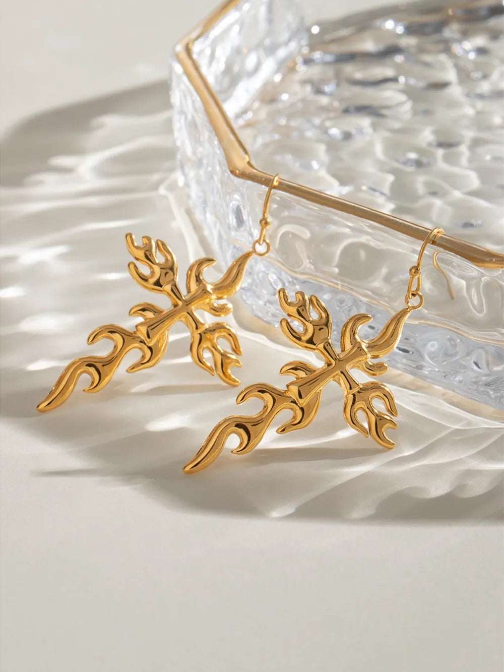 18K Gold - Plated Stainless Steel Cross Earrings - Extrinsic Beauty