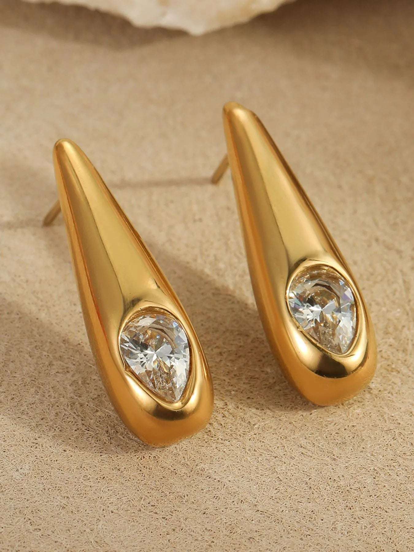 18K Gold - Plated Zircone Teardrop Earrings - Extrinsic Beauty