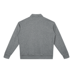 Flower gray heather quarter-zip sweatshirt back view with long sleeves and boxy hem.