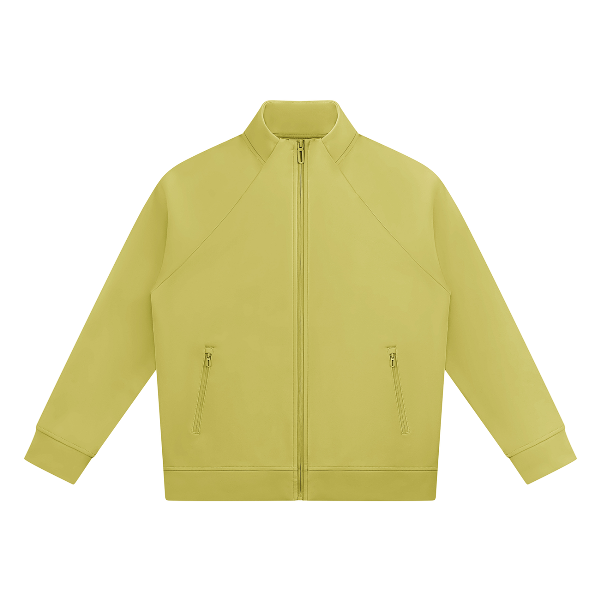 Lime yellow stand-collar jacket, full-zip front with side zip pockets