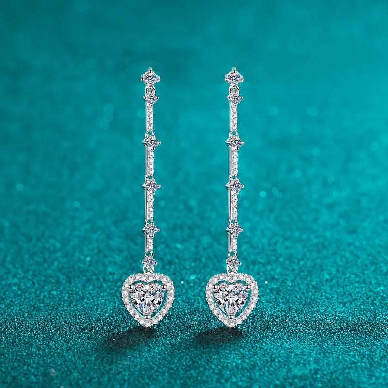 2 Carat Moissanite Zircon 925 Sterling Silver Heart Earrings - Extrinsic Beauty