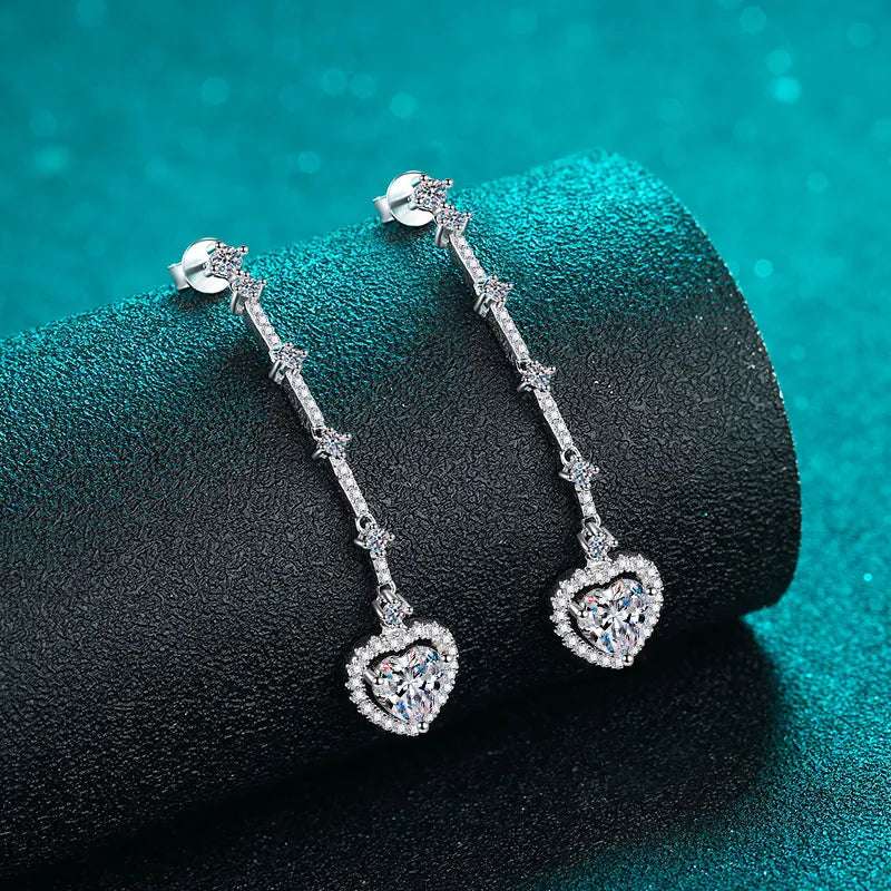 2 Carat Moissanite Zircon 925 Sterling Silver Heart Earrings - Extrinsic Beauty
