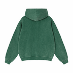 Green zip-through boxy fleece hoodie with hood, back view