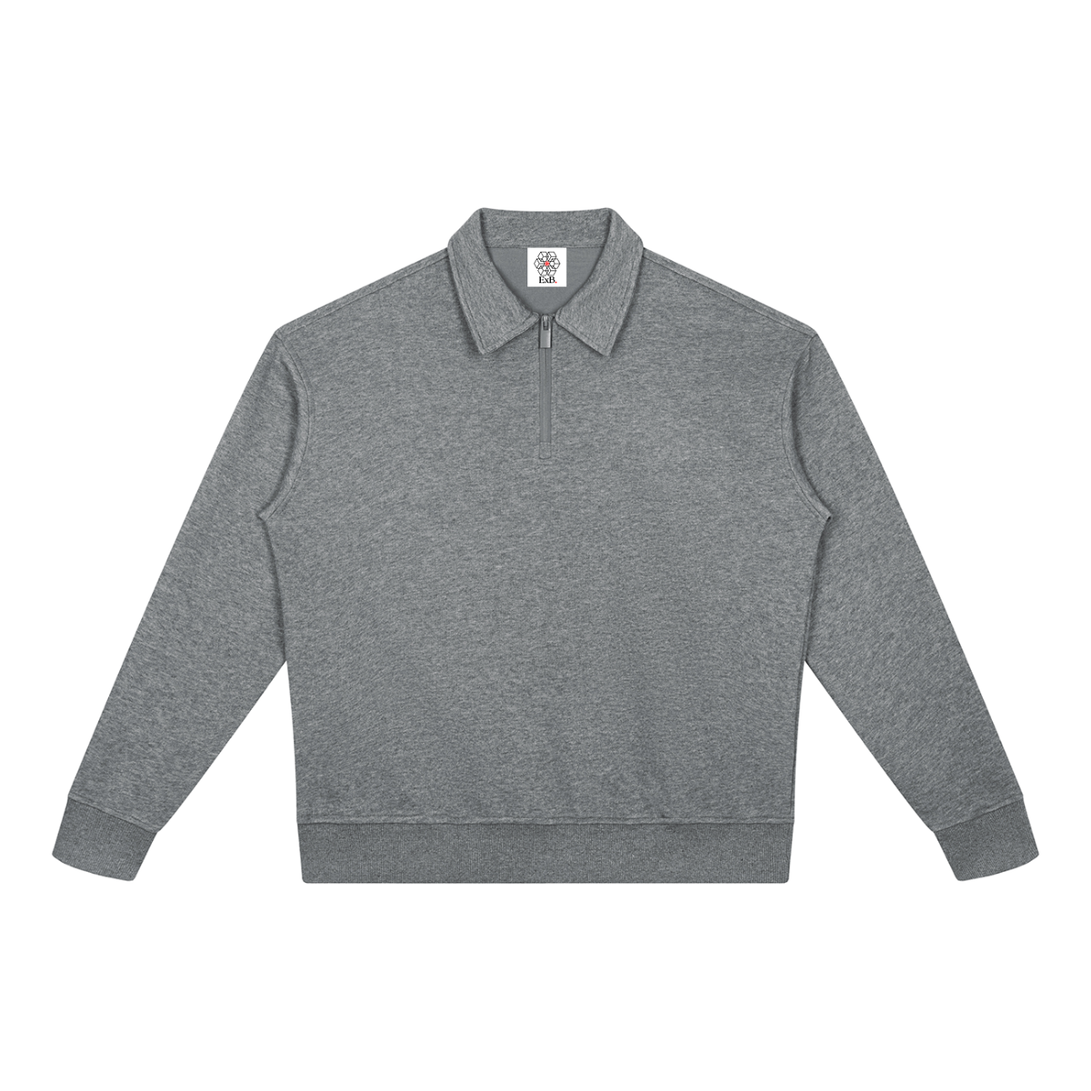 Flower gray heather quarter-zip sweatshirt with stand collar and long sleeves, boxy fit.