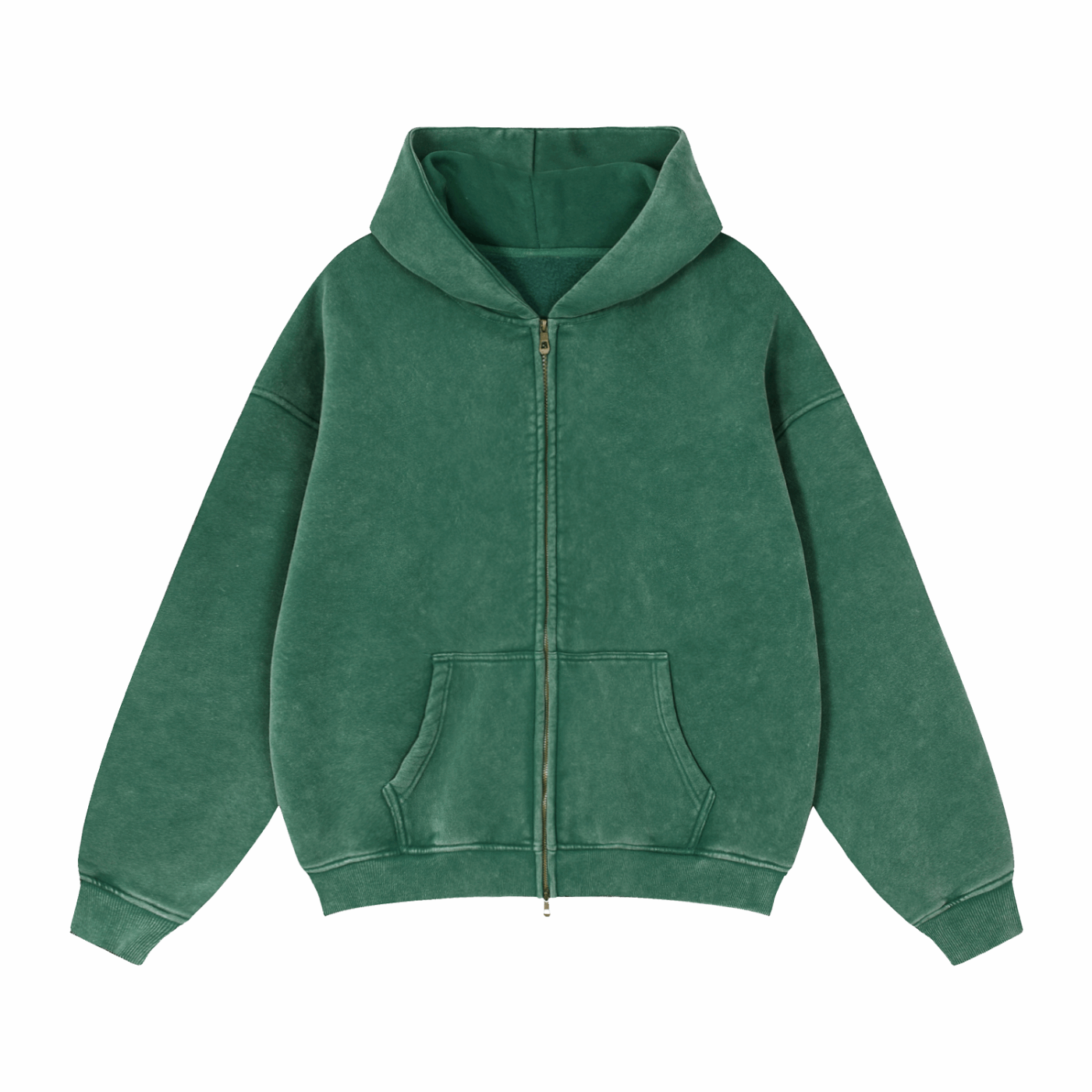 Green zip-through boxy fleece hoodie with hood and kangaroo pockets