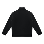 Black stand-collar jacket, full-zip back with raglan seams