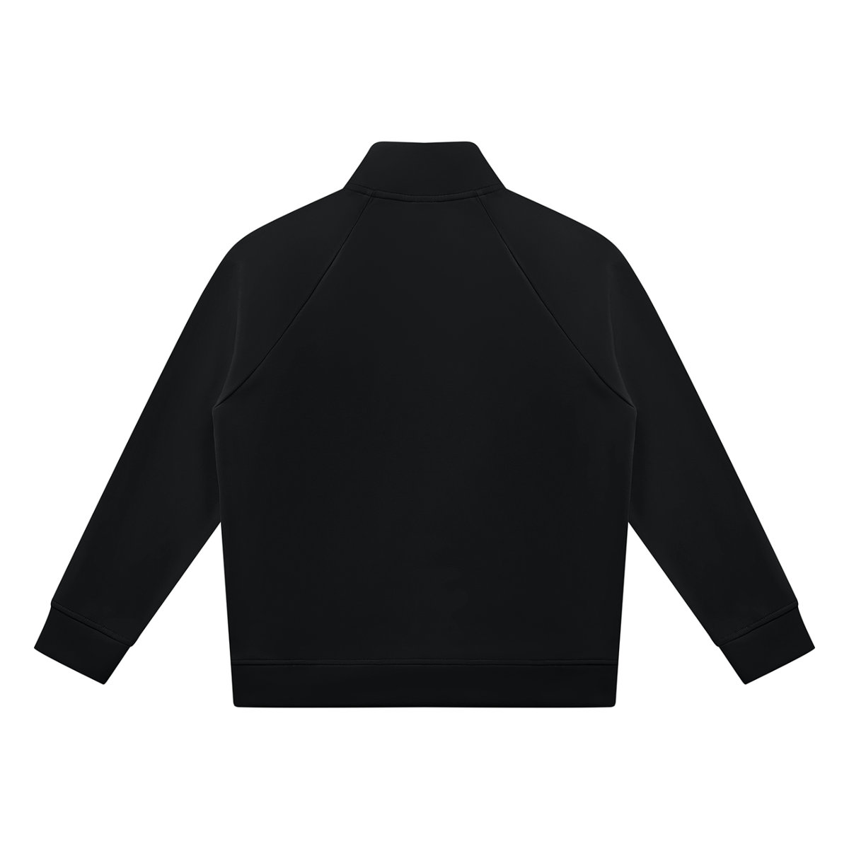 Black stand-collar jacket, full-zip back with raglan seams