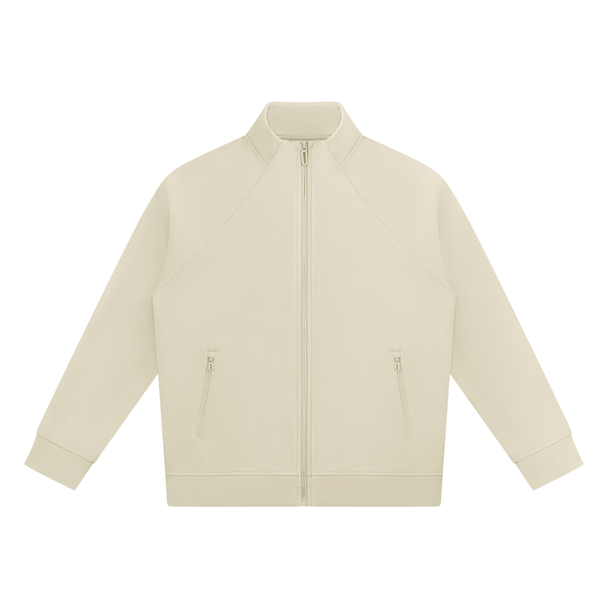 Light camel stand-collar jacket, full-zip front with side zip pockets