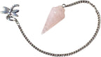 Natural Gemstone Smooth Conical Crystal Pendulum with Charm, Nickle Free Chain, Reiki Meditation Dowsing Tool (Rose Quartz)