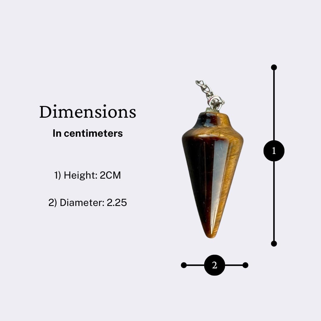 Natural Gemstone Smooth Conical Crystal Pendulum with Charm, Nickle Free Chain, Reiki Meditation Dowsing Tool (Tigers Eye)