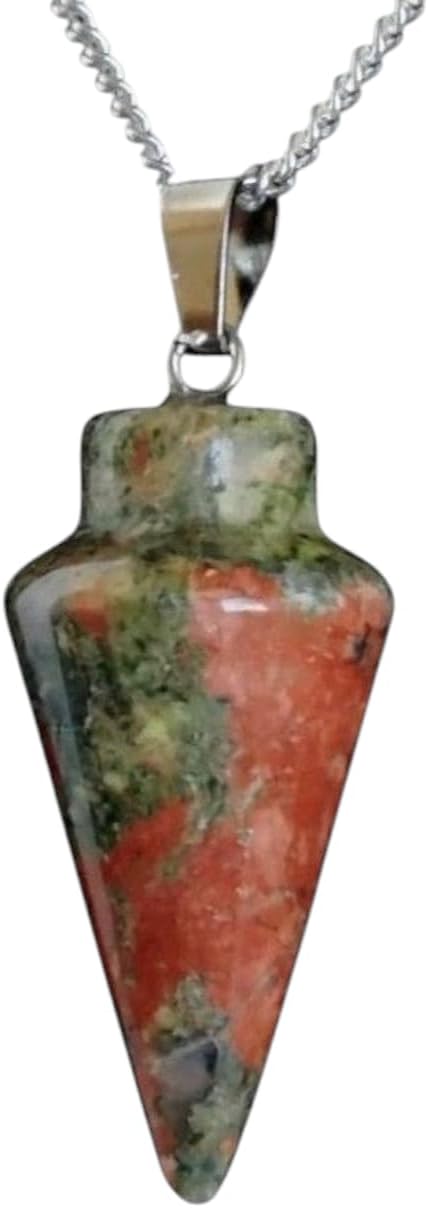 Natural Healing Crystal Pendant Necklace, Mixed Colors, Silver Chain, Cone Shape, Gemstone Point Collection