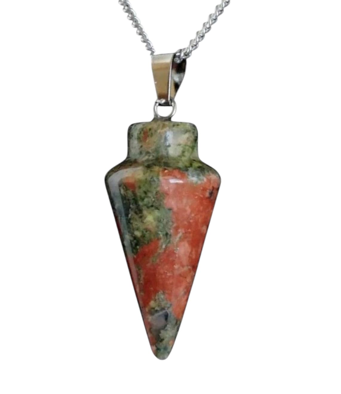 Natural Healing Crystal Pendant Necklace, Mixed Colors, Silver Chain, Cone Shape, Gemstone Point Collection