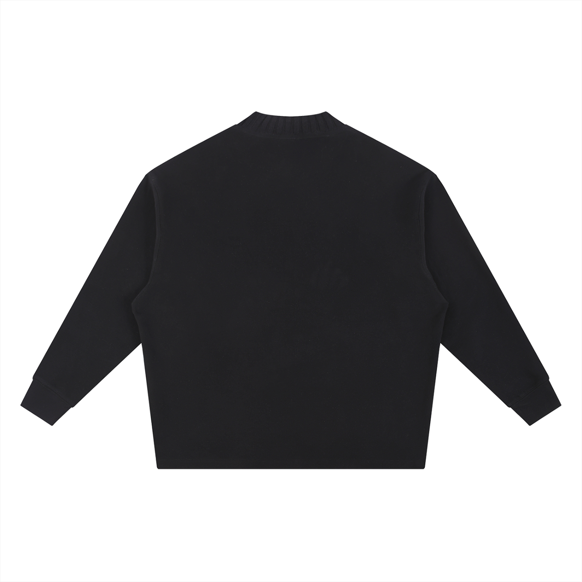 Black knitted oversize sweatshirt with crew round neck and long sleeves, back view
