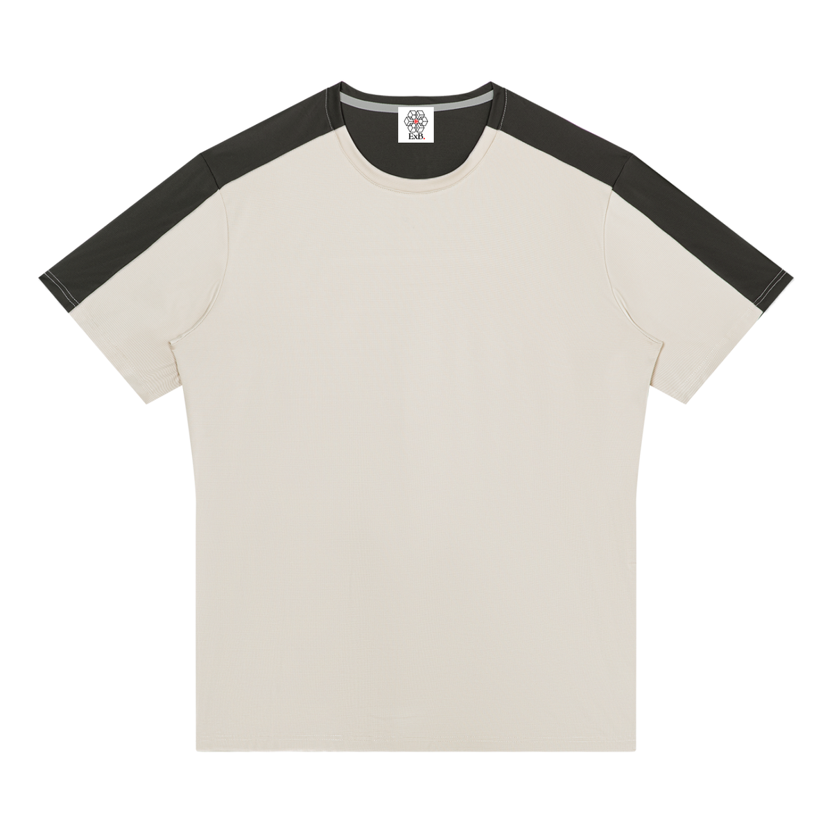 Beige performance t-shirt with black contrast sleeves and crew neck