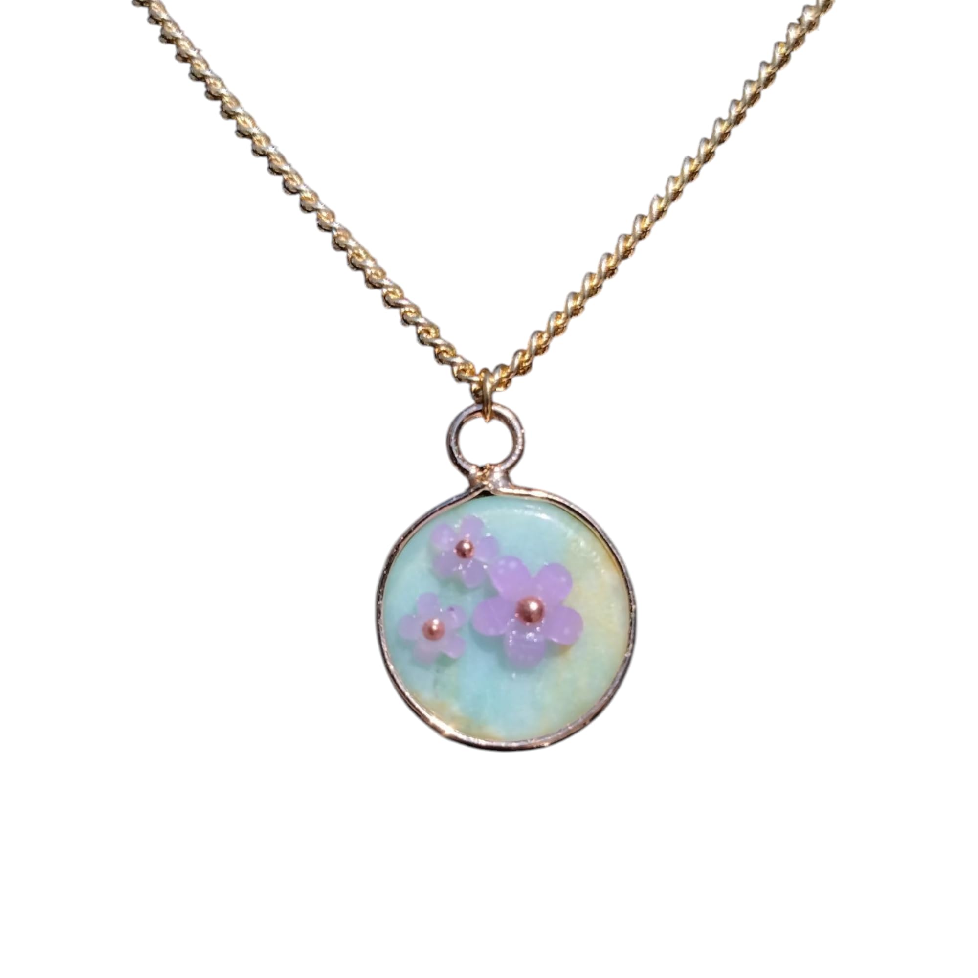 Natural Stone Necklace with Color Changing Floral Design, 18K Gold Plated, Black Obsidian, Amazonite, Rose Quartz, UV Reactive, Festival Jewlery, Gift For Daughter, Mother, Sister, Wife