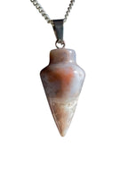 Natural Healing Crystal Pendant Necklace, Mixed Colors, Silver Chain, Cone Shape, Gemstone Point Collection