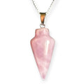 Natural Healing Crystal Pendant Necklace, Mixed Colors, Silver Chain, Cone Shape, Gemstone Point Collection
