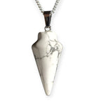 Natural Healing Crystal Pendant Necklace, Mixed Colors, Silver Chain, Cone Shape, Gemstone Point Collection