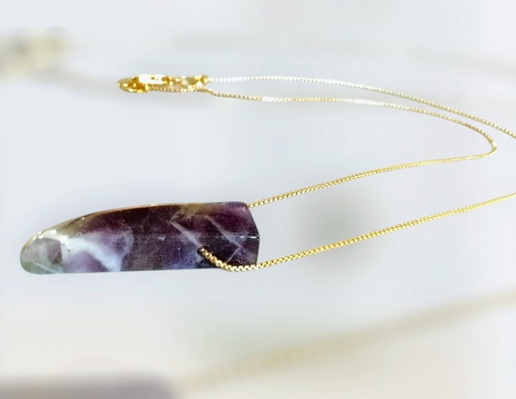 Extrinsic Beauty Natural Amethyst Crystal Bar Pendant Necklace with 18k Gold Chain, Irregular, Healing Crystal Jewelry