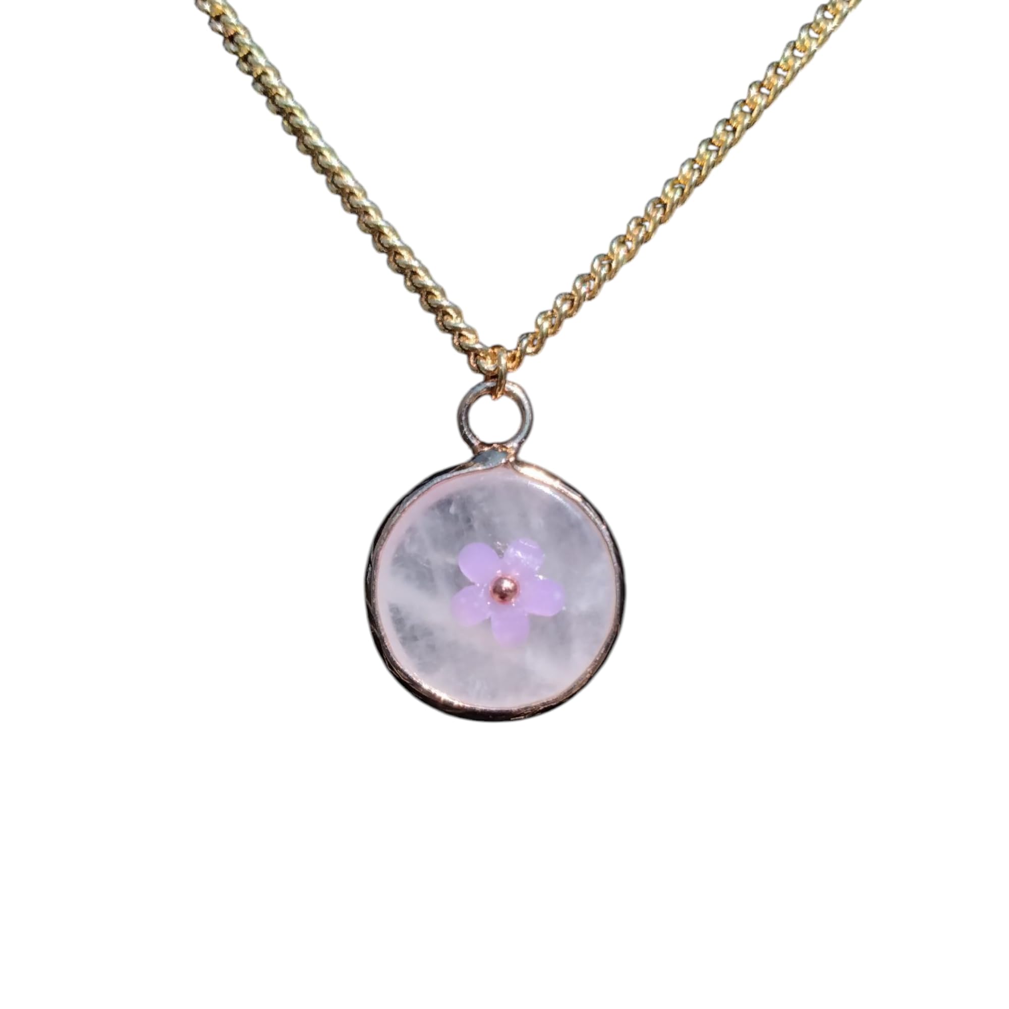 Natural Stone Necklace with Color Changing Floral Design, 18K Gold Plated, Black Obsidian, Amazonite, Rose Quartz, UV Reactive, Festival Jewlery, Gift For Daughter, Mother, Sister, Wife