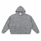 Light gray leopard print waffle full-zip hoodie with hood and front zipper