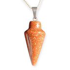 Natural Healing Crystal Pendant Necklace, Mixed Colors, Silver Chain, Cone Shape, Gemstone Point Collection